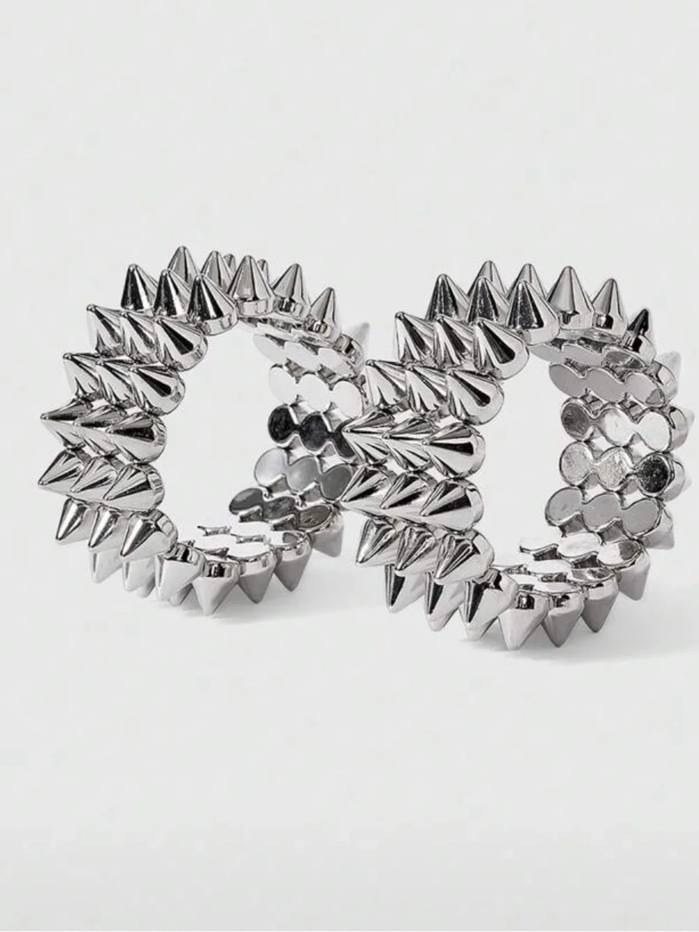 Silver Spike Stretch Bracelet Set - Bold Punk Style